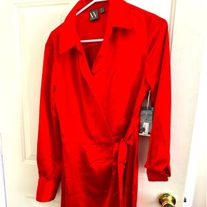 Worthington red silky long sleeve dress